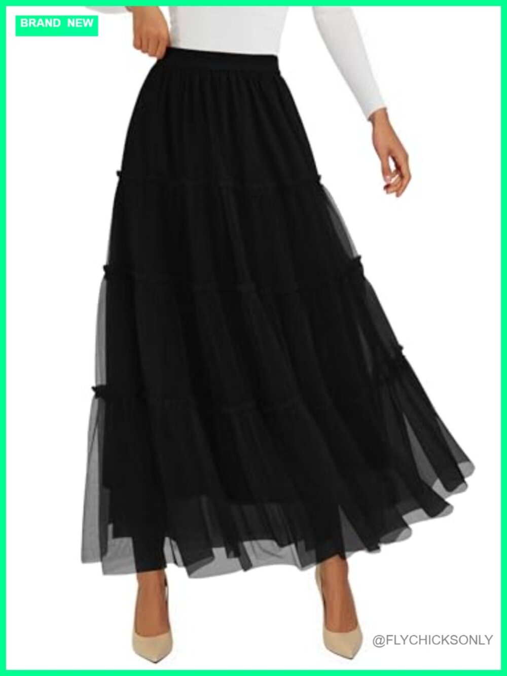 Women's Fall Soft Tulle Tiered Long Skirt High Waist A-Line Maxi Skirt